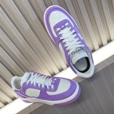 샤넬 스웨이드 키드스킨 & 퍼플 화이트 스니커즈